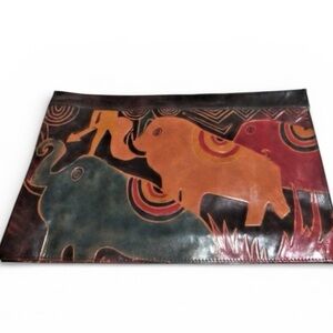 Vintage Colorful Elephant Leather Clutch